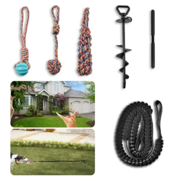 Tether Tug Outdoor Dog Toy with Upgraded Steel Stake and Adjustable Safety Rope