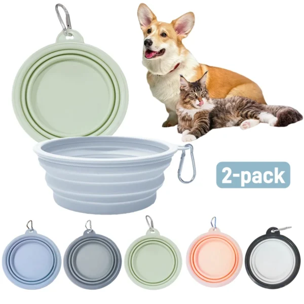 2pcs Collapsible Pet Silicone Pet Food Water/Bowl with Carabiner